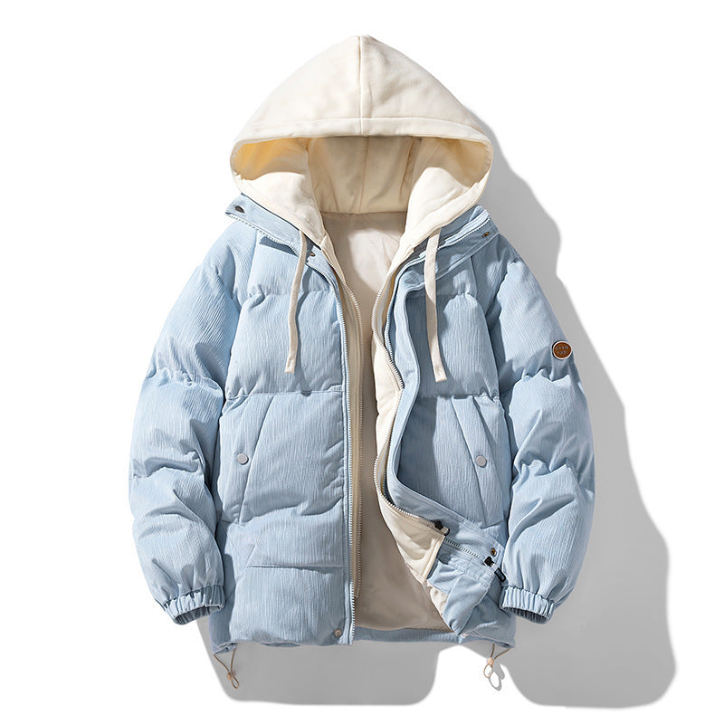Men's Corduroy Puffer Winter Jacket in Light Blue