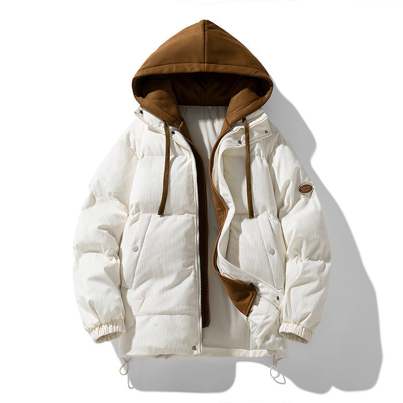 Men's Corduroy Puffer Winter Jacket in Off White