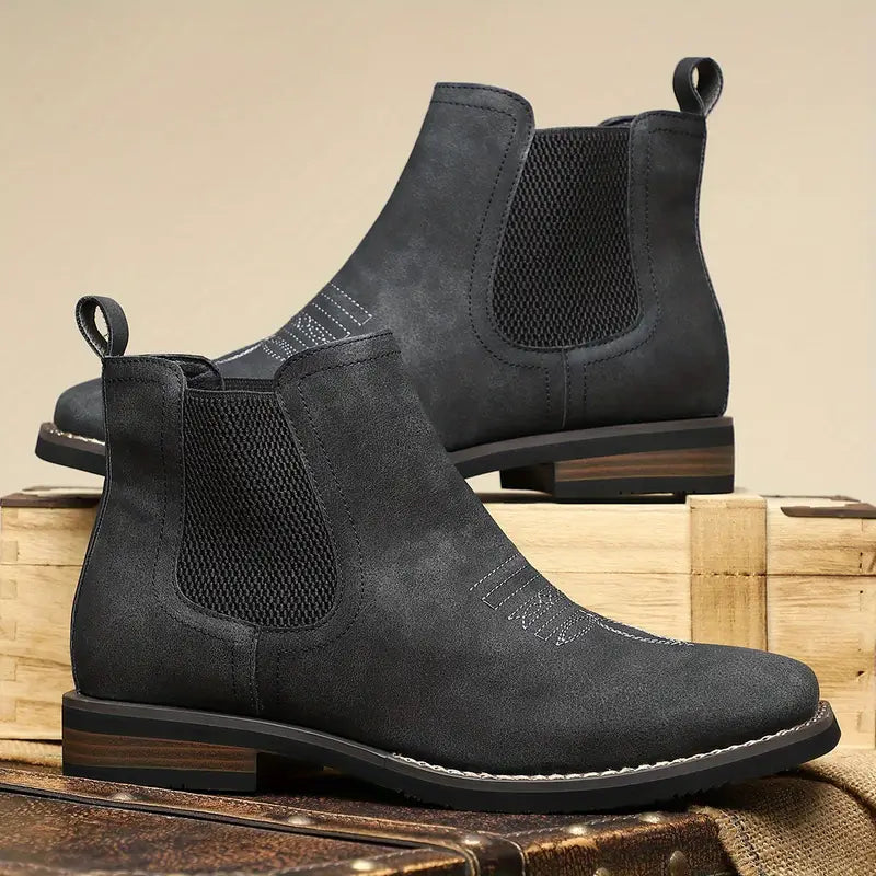 Men's Distressed Chelsea Boots in Black