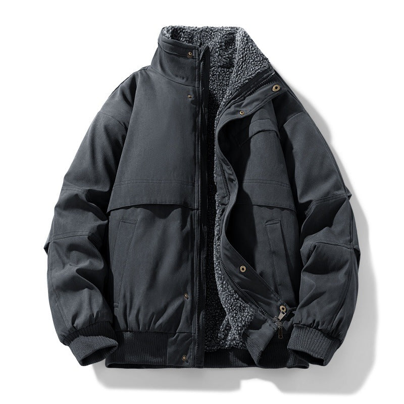 Men's Faux Suede Sherpa Winter Jacket in Black