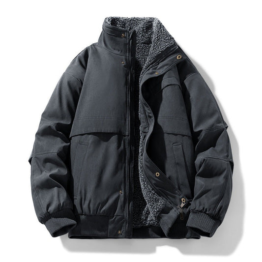 Men's Faux Suede Sherpa Winter Jacket in Black