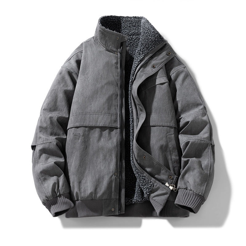 Men's Faux Suede Sherpa Winter Jacket in Dark Gray