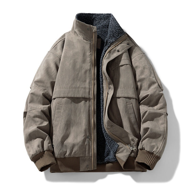 Men's Faux Suede Sherpa Winter Jacket in Dark Khaki