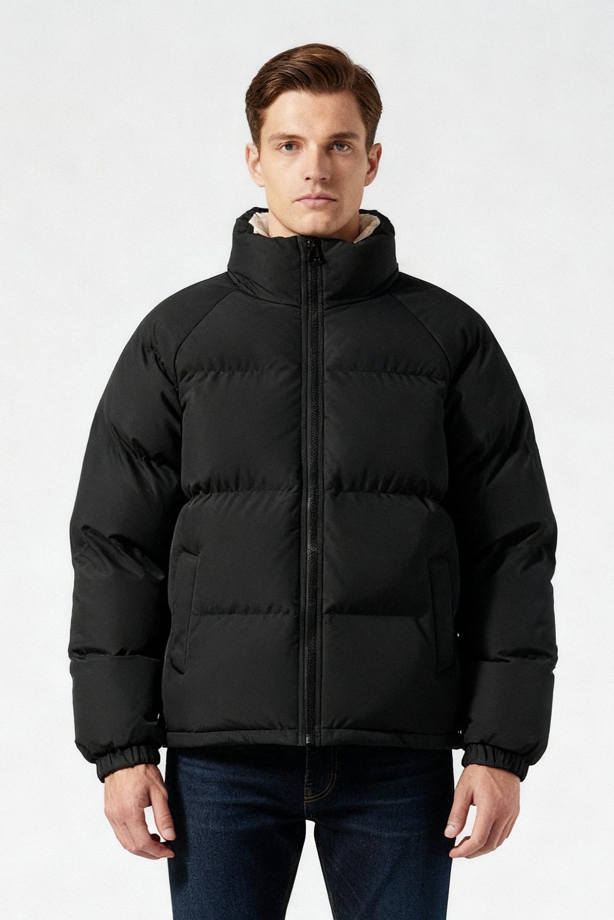 Men's Fleece Lined Puffer Jacket in Black