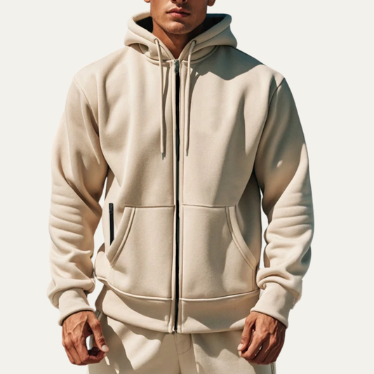 Men's Fleece Zip Up Hoodie in Khaki