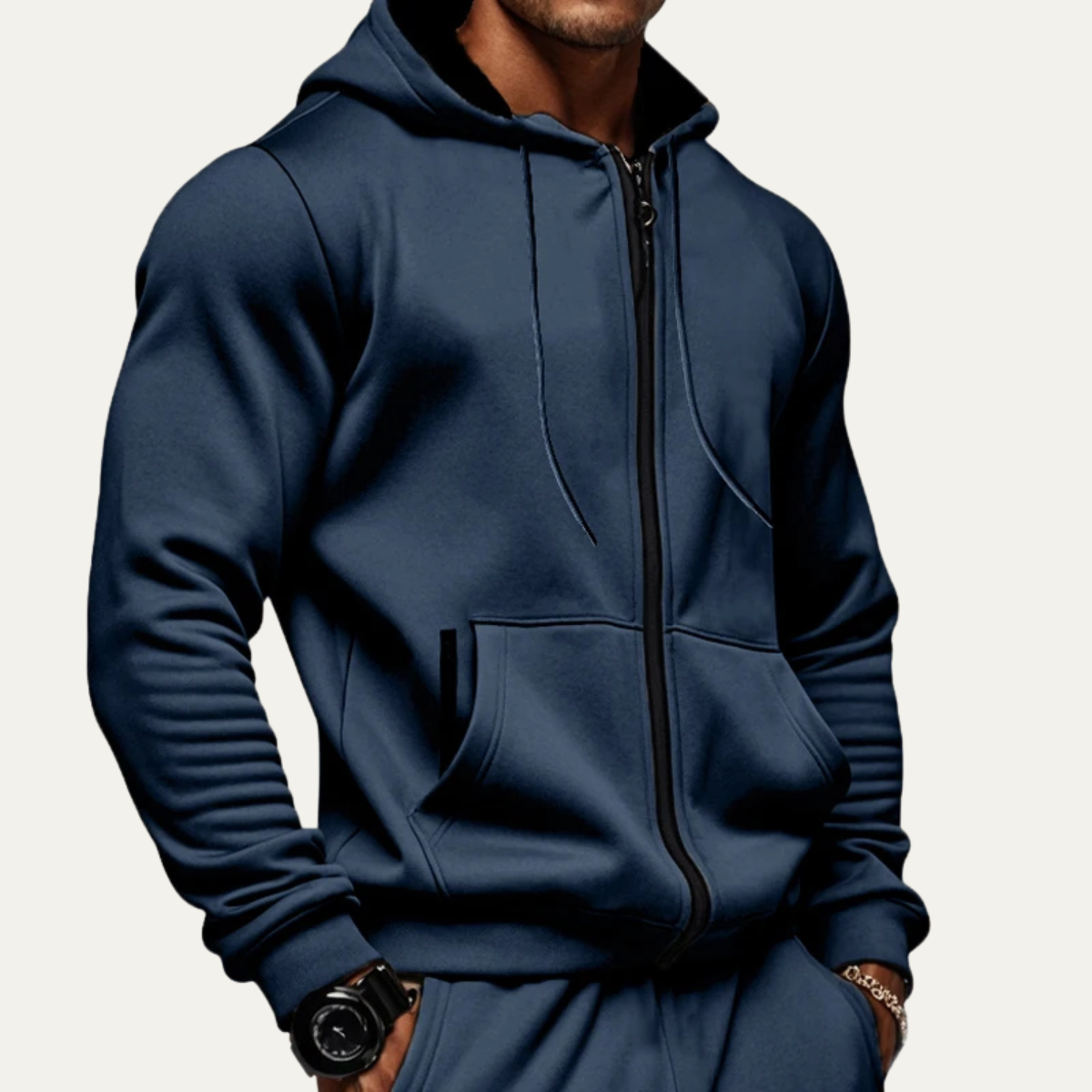 Men's Fleece Zip Up Hoodie in Navy Blue