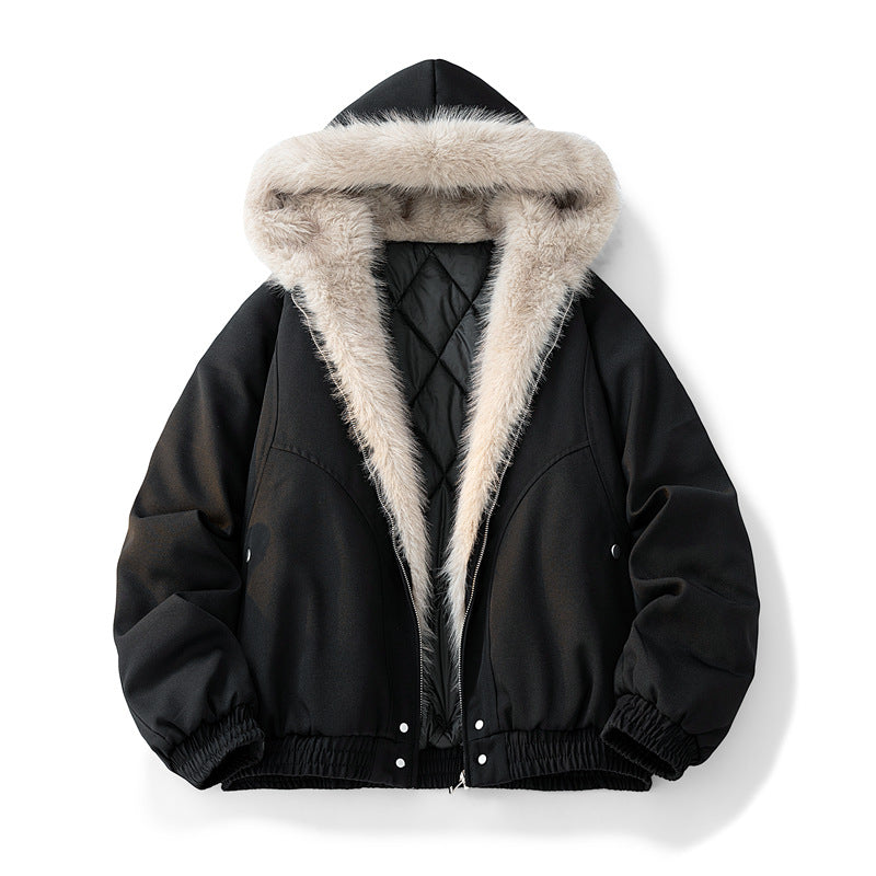 Men's Hooded Bomber Winter Jacket in Black