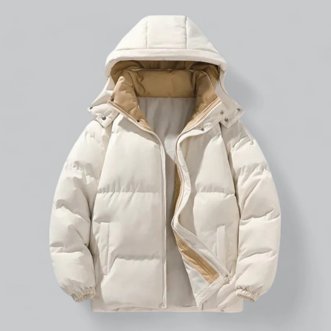 Men's Hooded Puffer Jacket in Beige