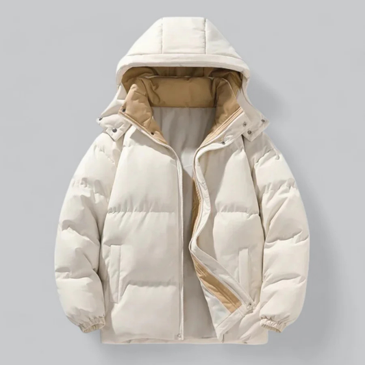 Men's Hooded Puffer Jacket in Beige