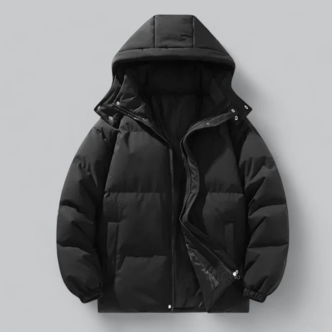 Men's Hooded Puffer Jacket in Black