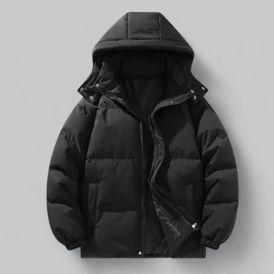 Men's Hooded Puffer Jacket in Black