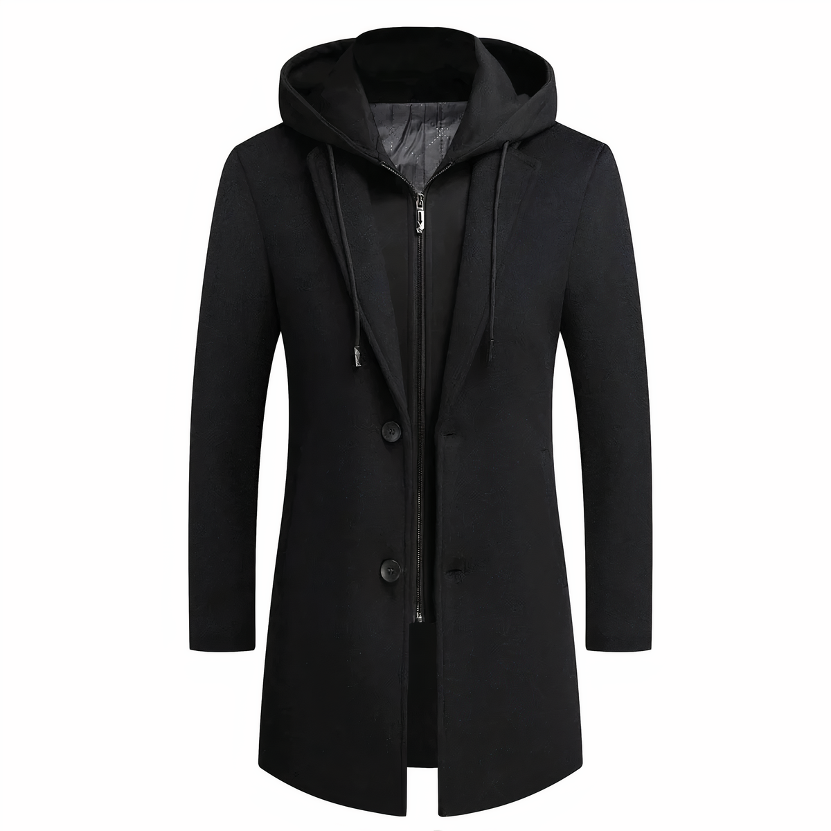 Men's Hooded Trench Coat in Black