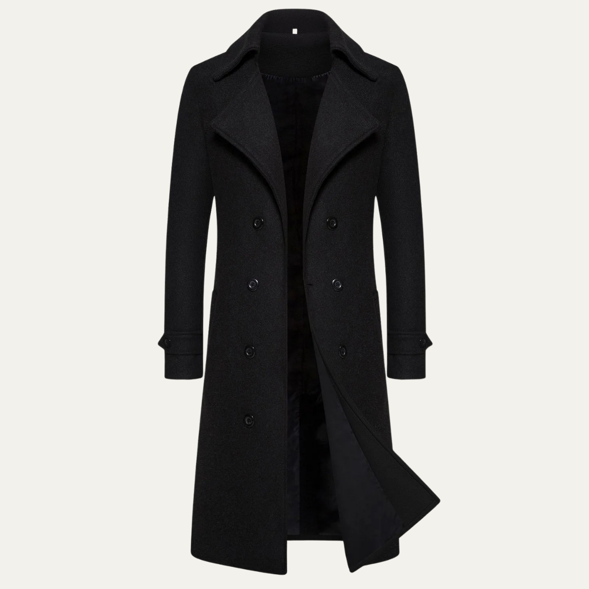Men's Long Notch Collar Trench Coat in Black