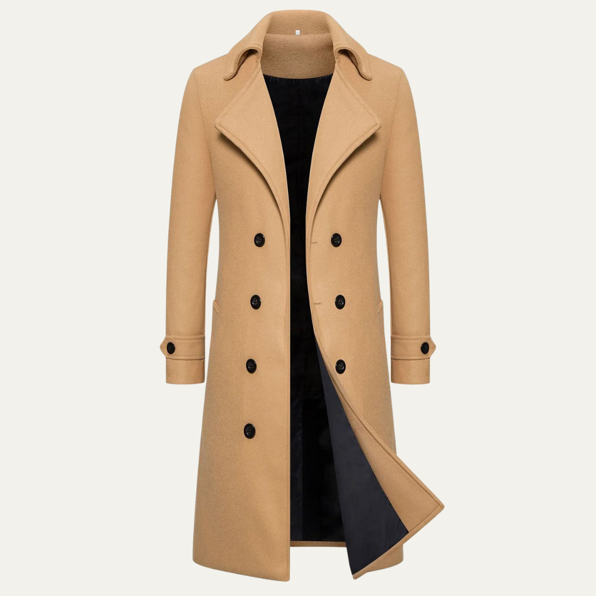 Men's Long Notch Collar Trench Coat in Camel
