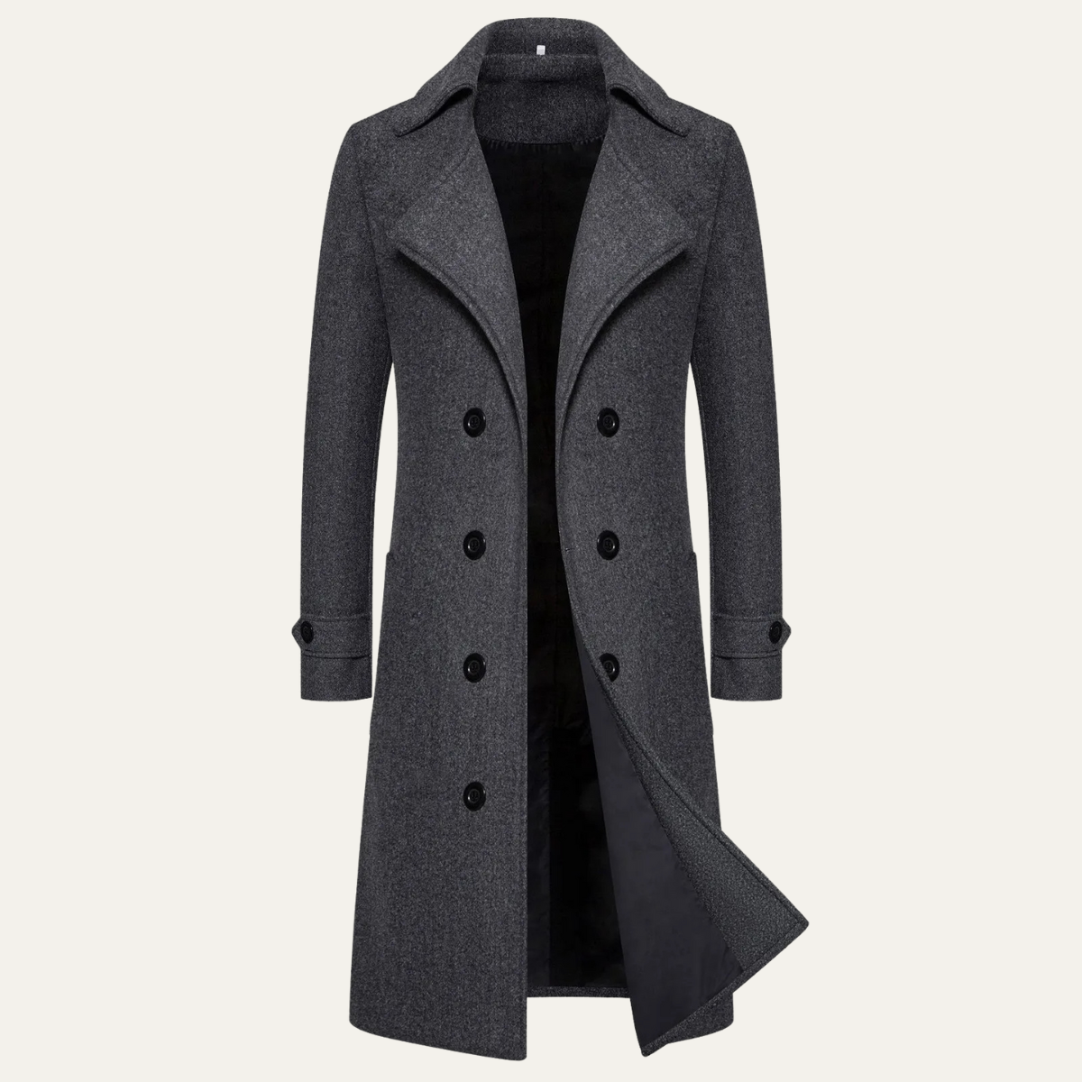 Men's Long Notch Collar Trench Coat in Dark Gray