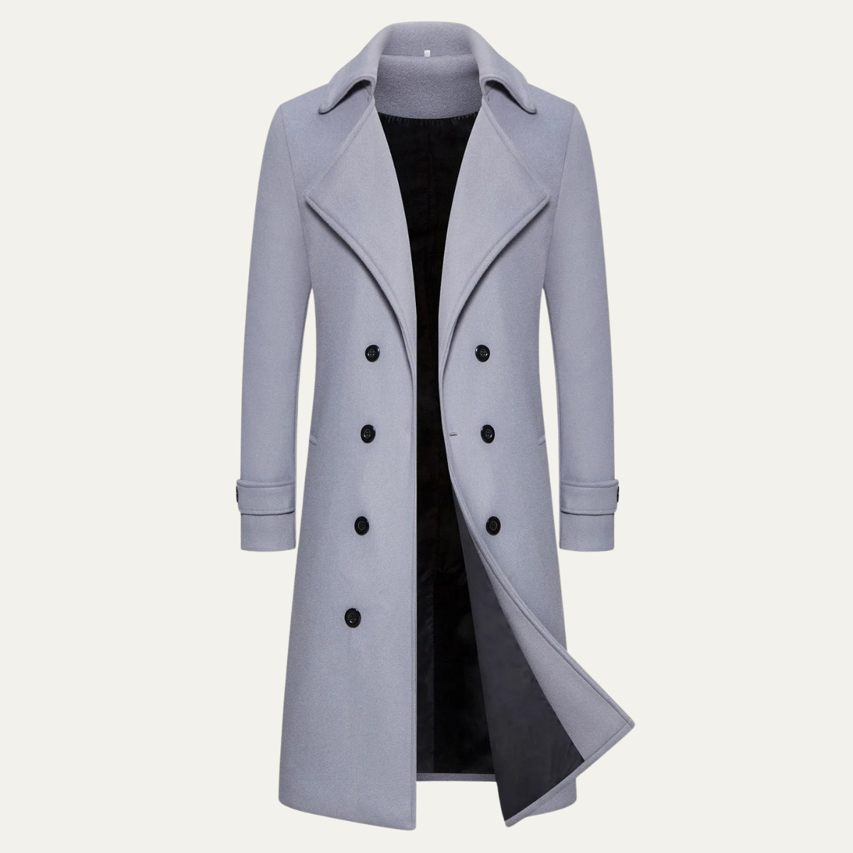 Men's Long Notch Collar Trench Coat in Light Gray