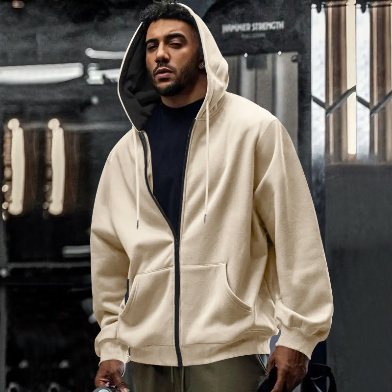 Men's Oversized Zip Up Hoodie in Apricot