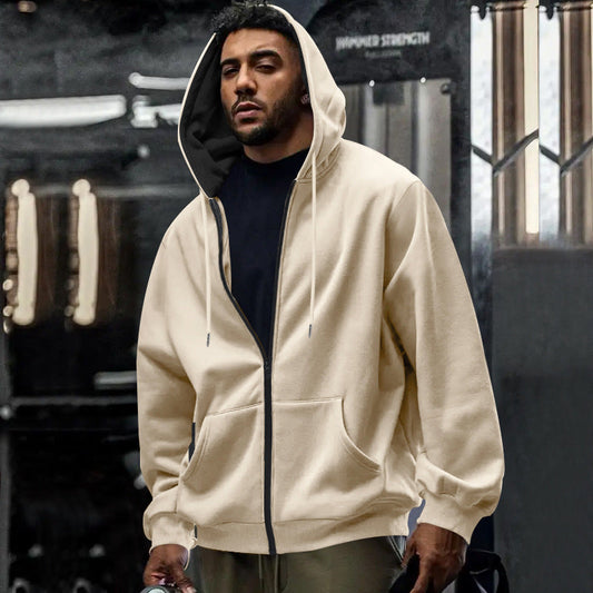 Men's Oversized Zip Up Hoodie in Apricot