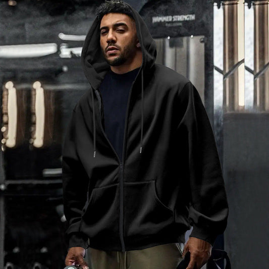 Men's Oversized Zip Up Hoodie in Black