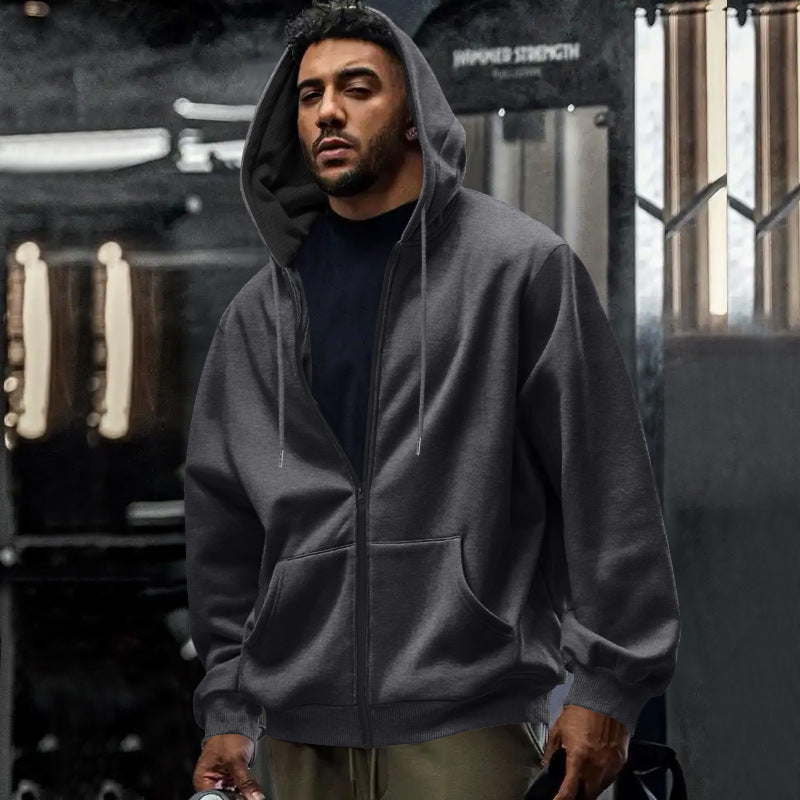 Men's Oversized Zip Up Hoodie in Dark Gray