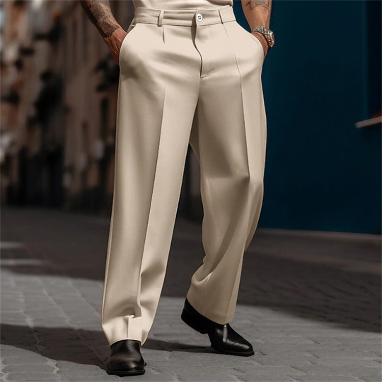 Men's Pleated Wide Leg Pants in Beige