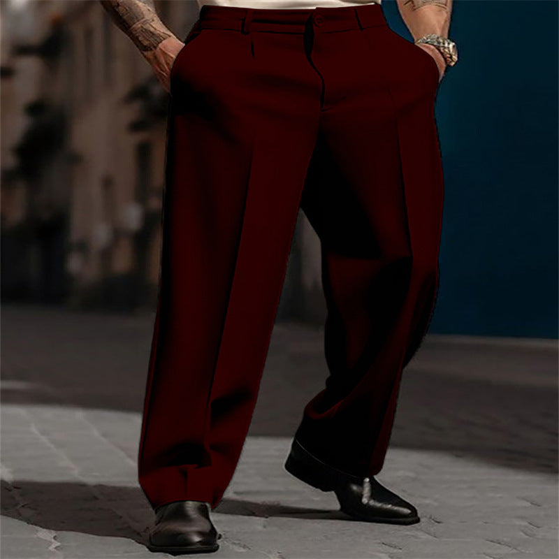Men's Pleated Wide Leg Pants in Burgundy