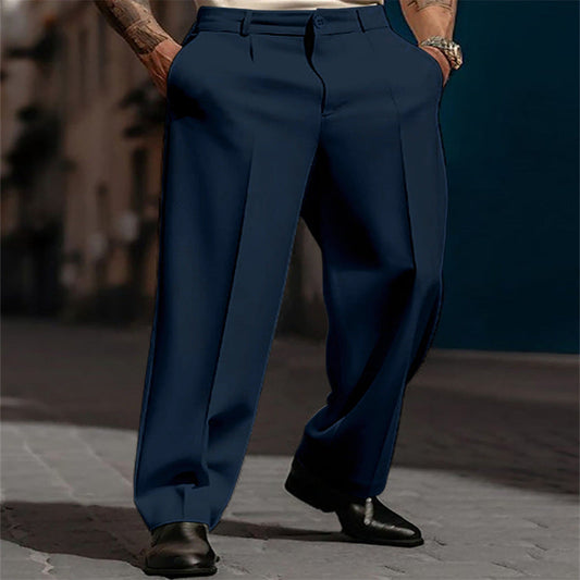 Men's Pleated Wide Leg Pants in Navy Blue