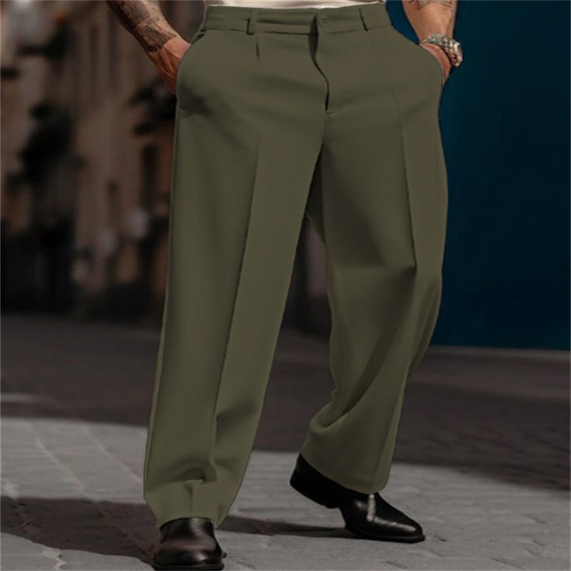 Men's Pleated Wide Leg Pants in Olive Green