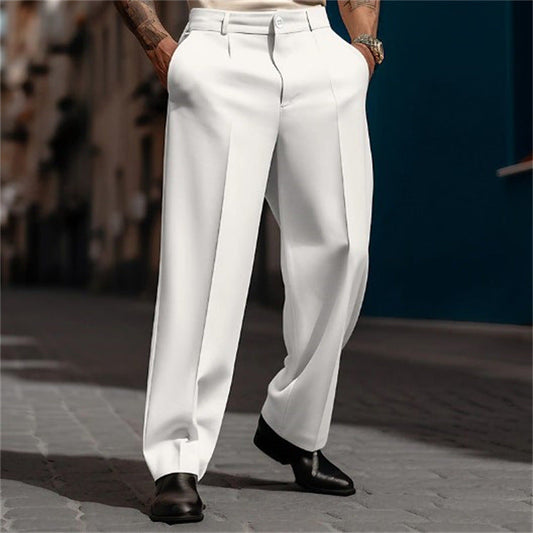 Men's Pleated Wide Leg Pants in White
