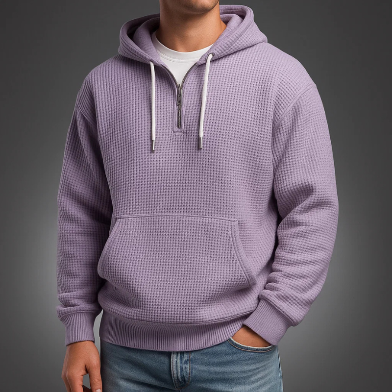 Men's Quarter Zip Waffle Hoodie in Lavender
