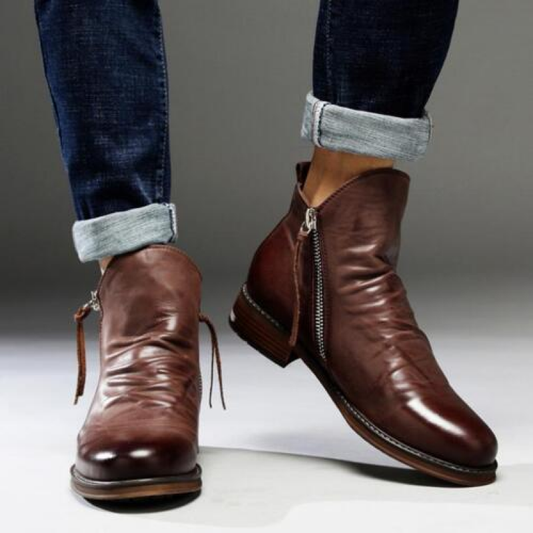 Men's Ruched Leather Ankle Boots