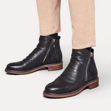 Men's Ruched Leather Ankle Boots