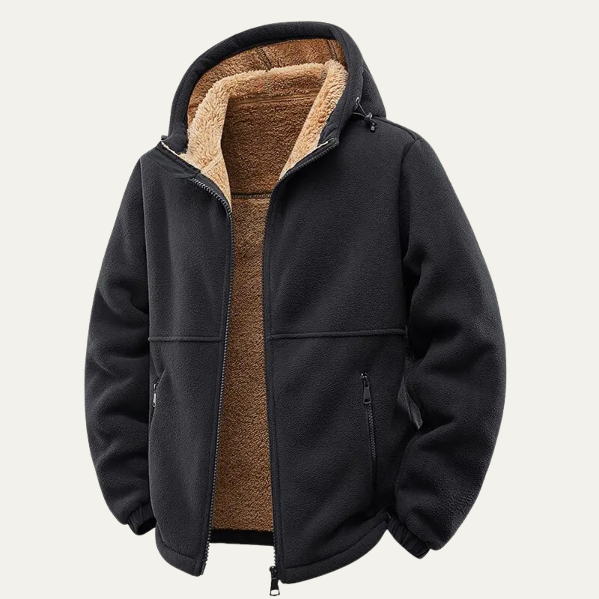 Men's Sherpa Lined Zip Hoodie in Black