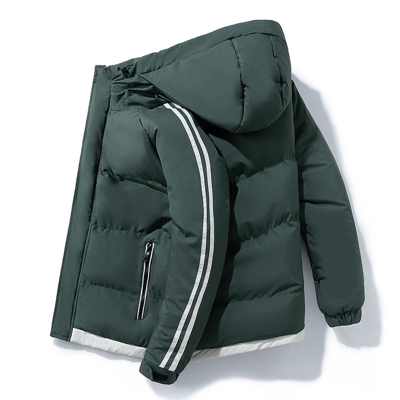 Men's Side Stripe Puffer Winter Jacket in Dark Green