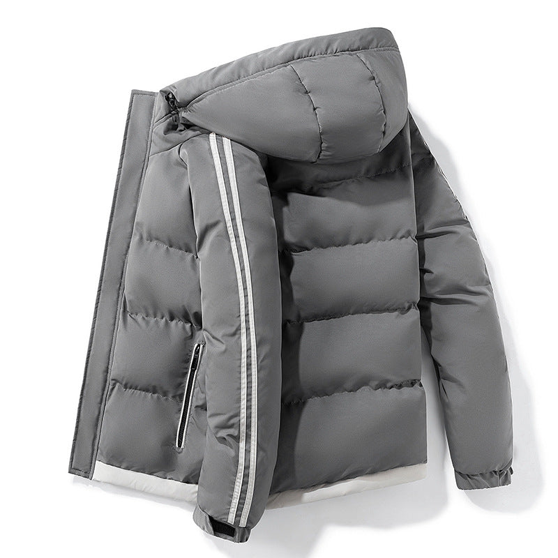 Men's Side Stripe Puffer Winter Jacket in Gray