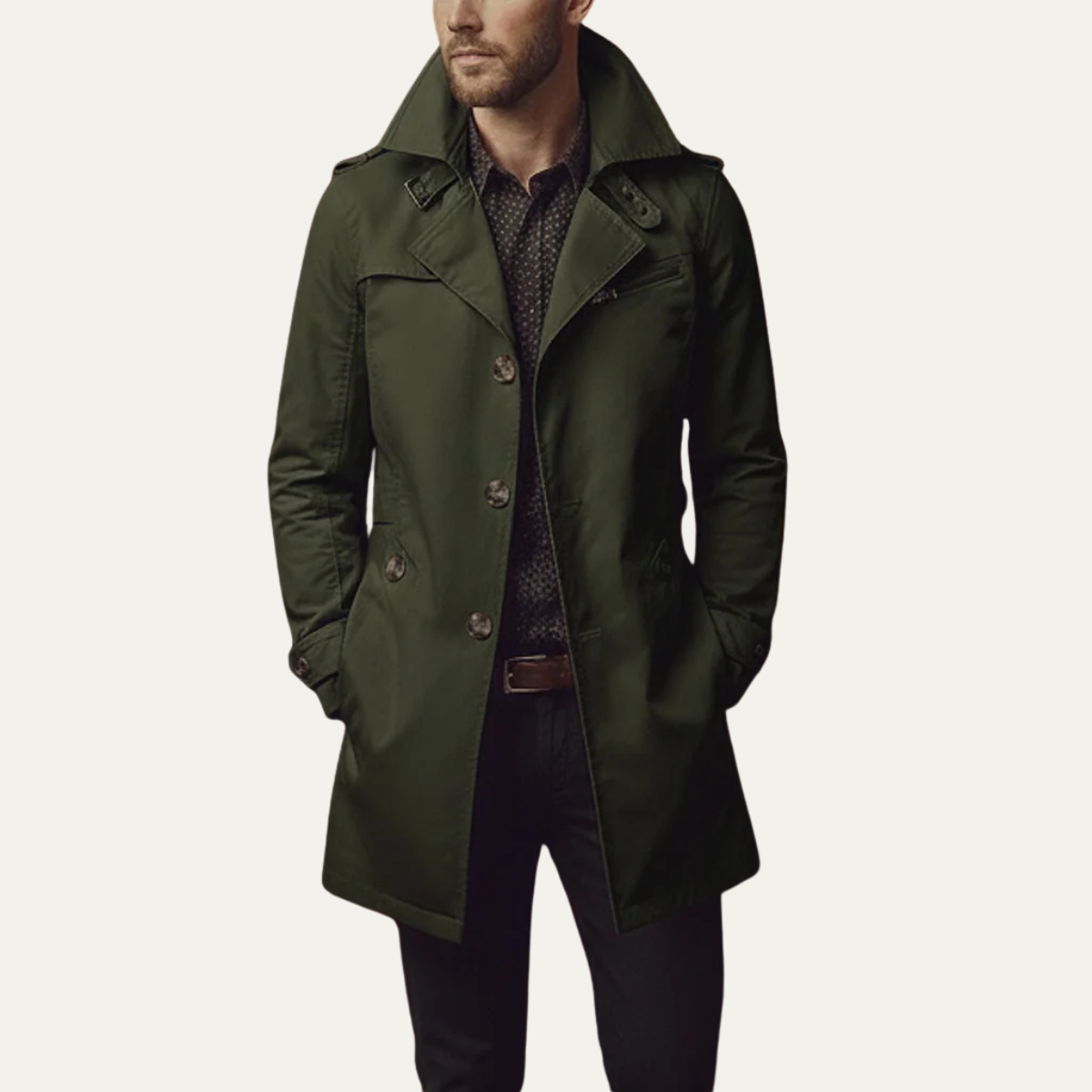 Men's Storm Flap Trench Coat in Green