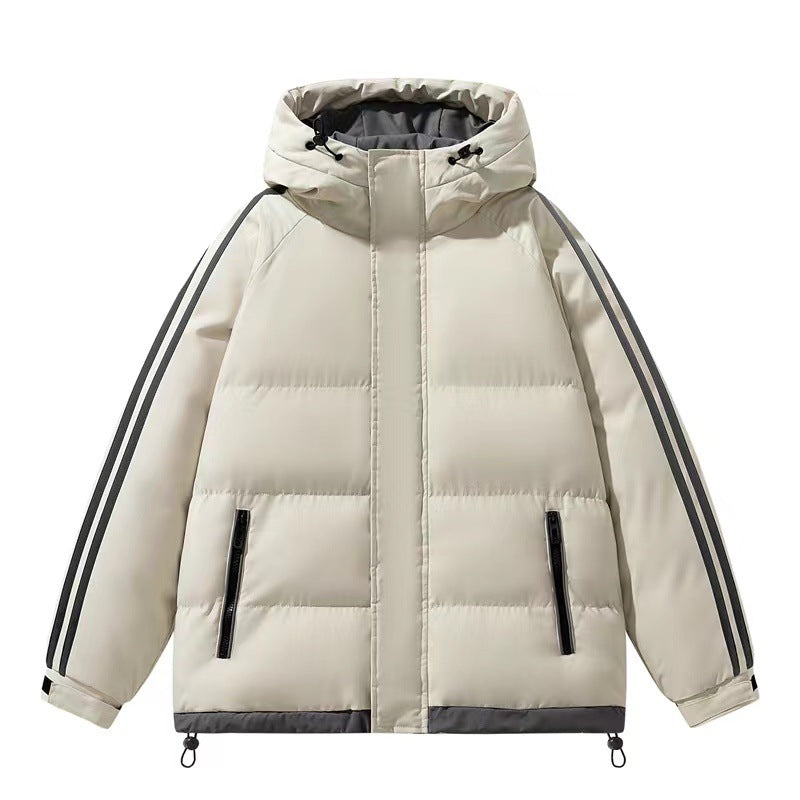 Men's Two Stripe Puffer Winter Jacket in Beige