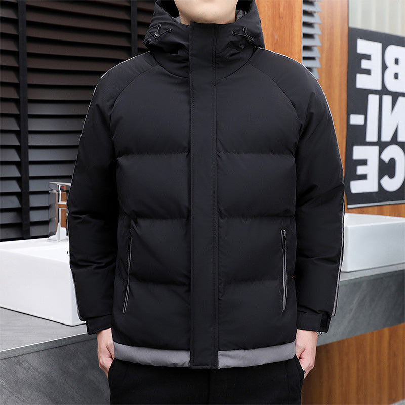 Men's Two Stripe Puffer Winter Jacket in Black