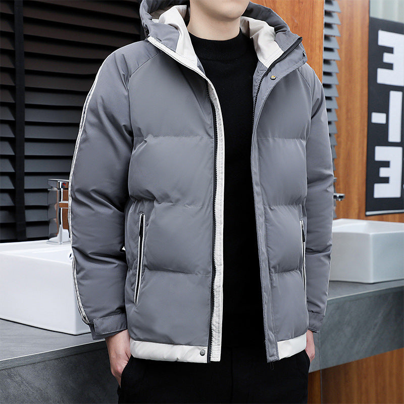 Men's Two Stripe Puffer Winter Jacket in Gray