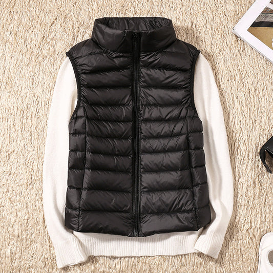 Black lightweight quilted vest for women.