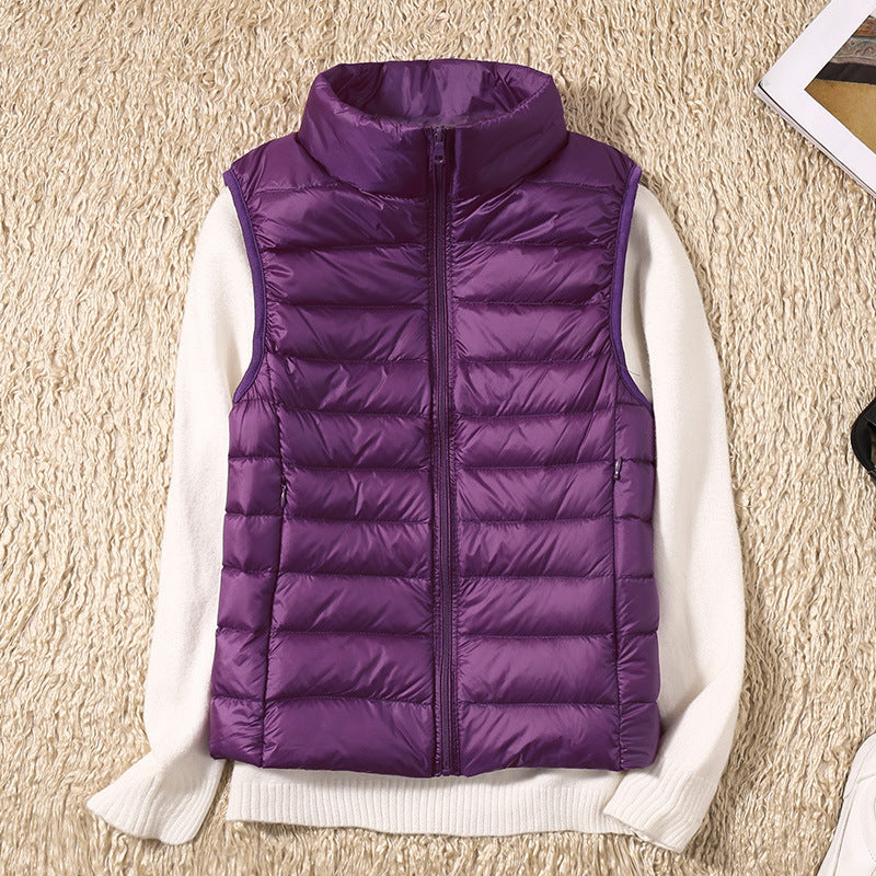 Purple lightweight quilted vest for women.