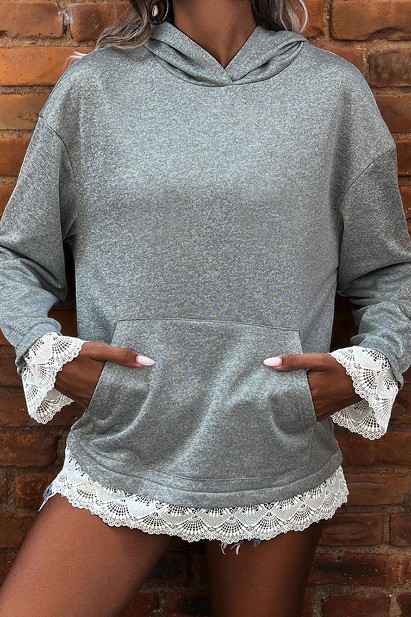 Women's Oversized Lace Trim Pullover Hoodie