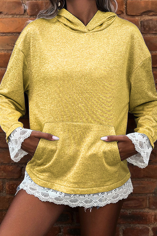 Women's Oversized Lace Trim Pullover Hoodie