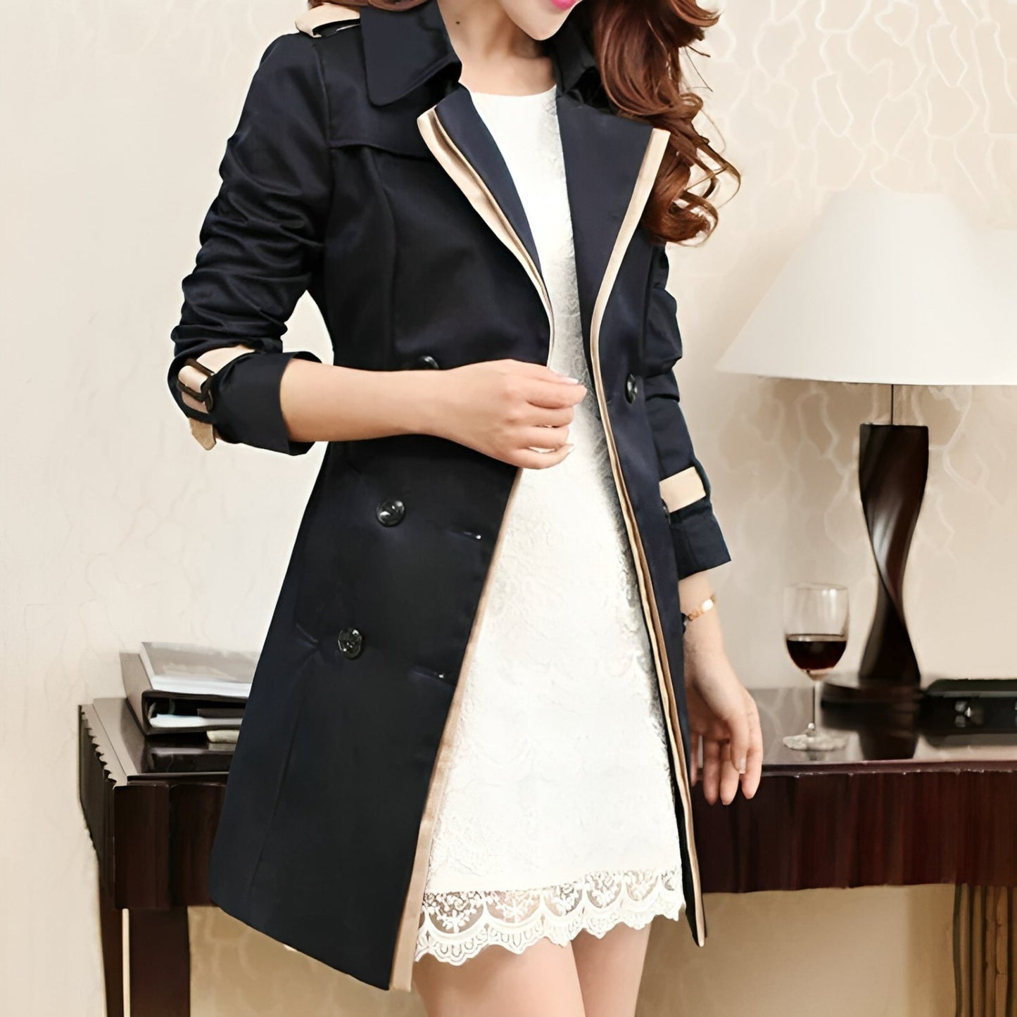 Woman wearing a stylish trench coat