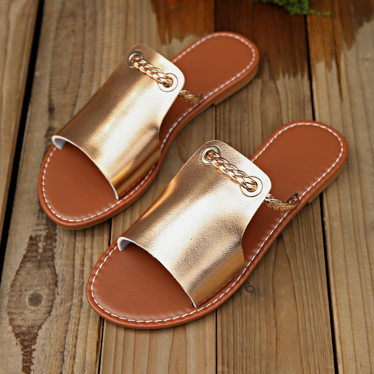 Women's braided toe flat slide sandals