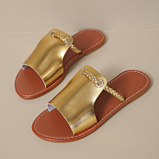 Women's braided toe flat slide sandals
