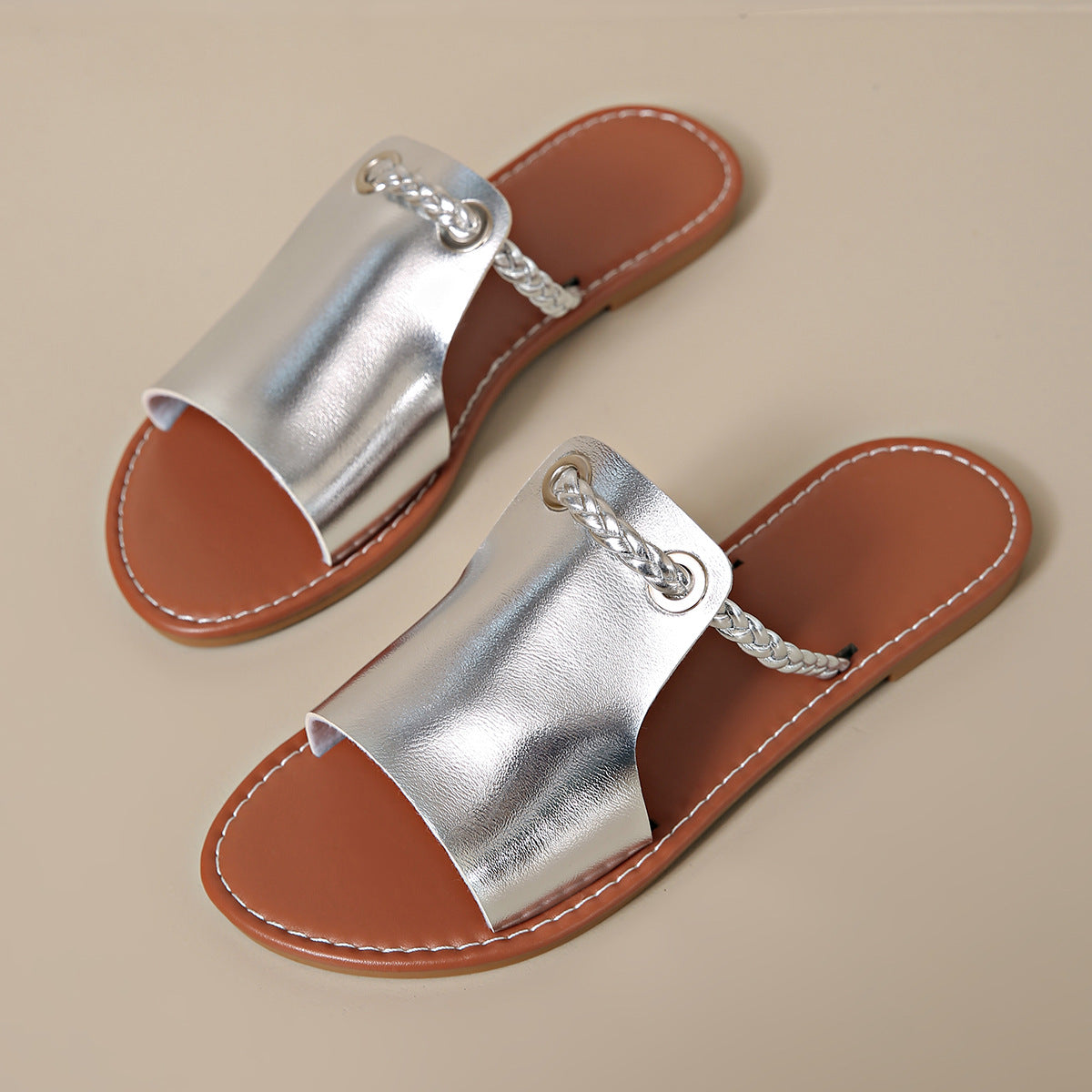 Women's braided toe flat slide sandals
