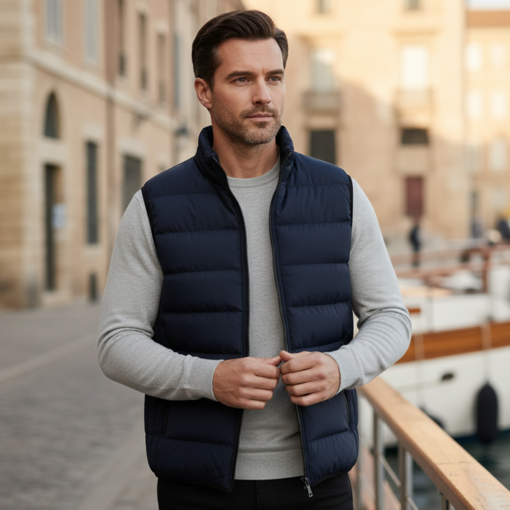 Stand Collar Puffer Vest for men, detail view.
