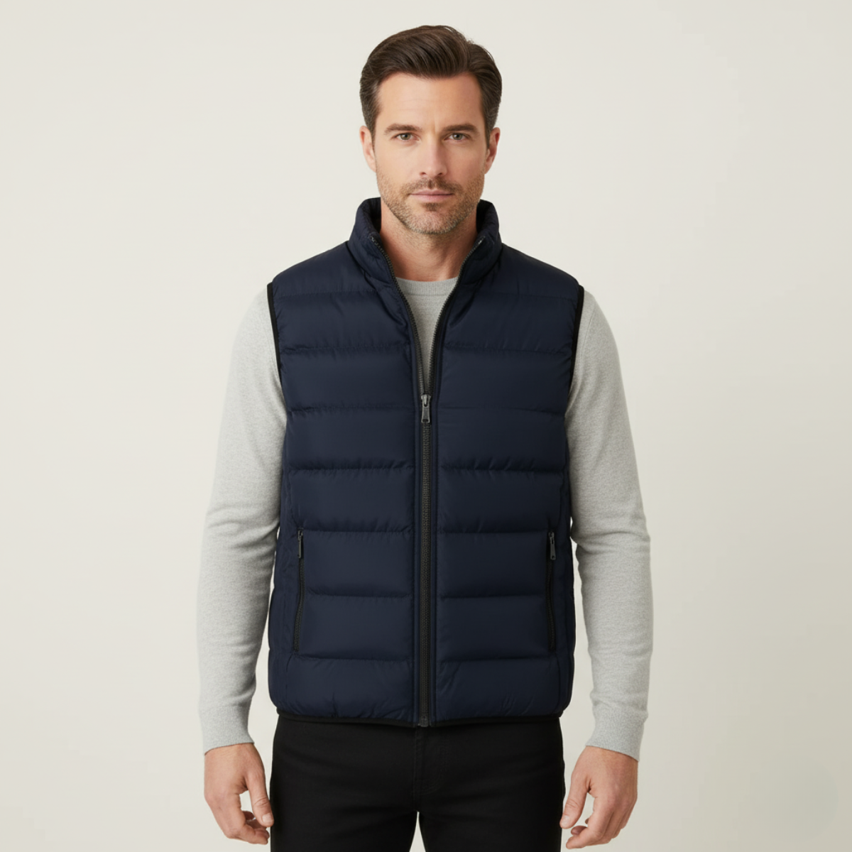 Stand Collar Puffer Vest for men, detail view.