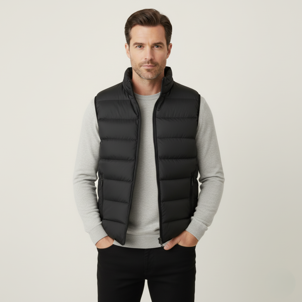 Stand Collar Puffer Vest for men, detail view.
